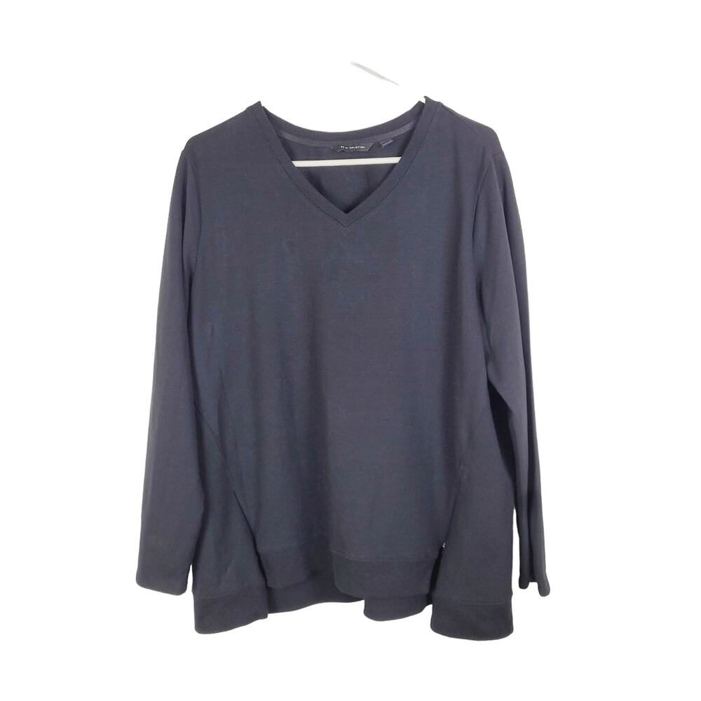 H By Halston Womens Black Vneck Long Sleeved Zipper Detail Sporty Top Size L